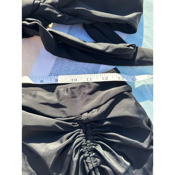 NWT, Zaful 2-Piece Black Bikini Set with Tie-Front Top & Ruched Swim Skirt, Sz M - Picture 2 of 10